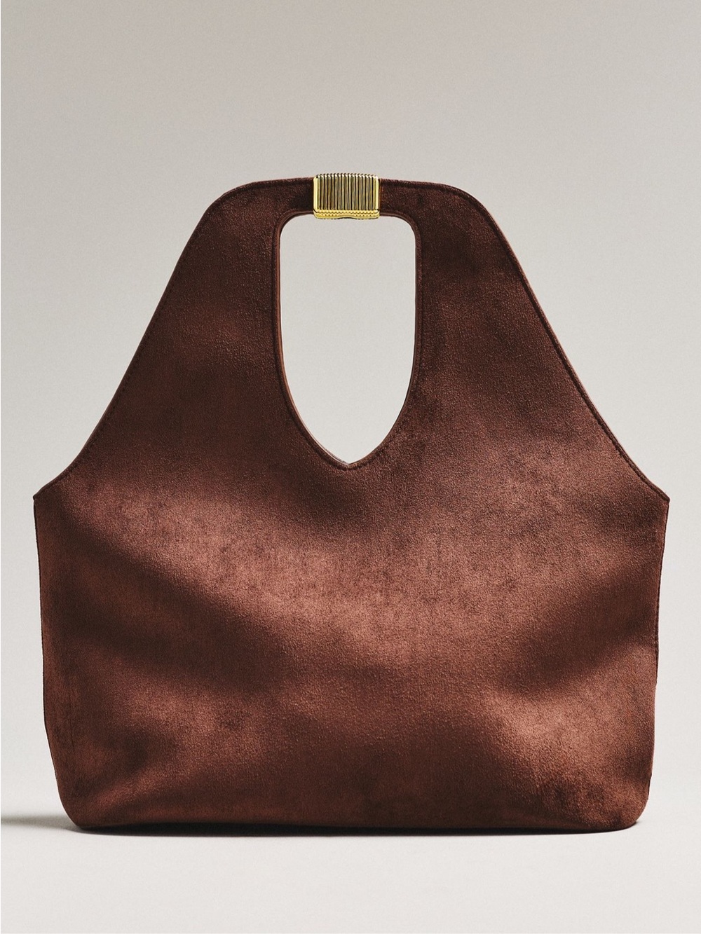 Anthropologie Faux-Suede Gilded Handle Tote Bag — Chocolate NWT - Picture 2 of 13